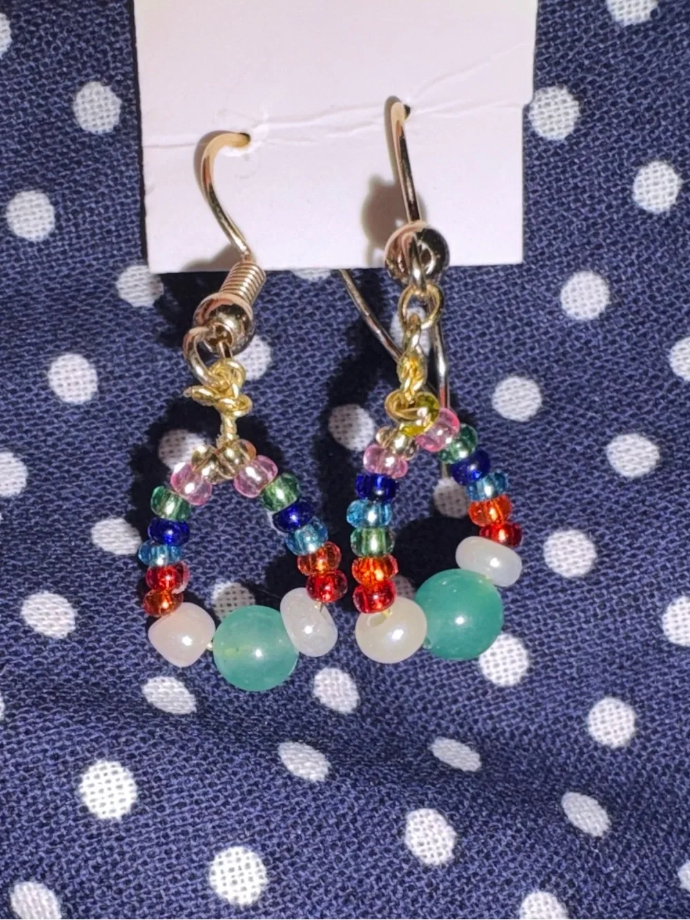 Handmade Colorful Beaded Hoop Earrings with Green Accent